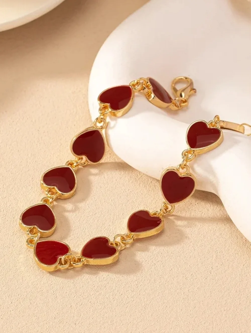 ​18K Gold Red Heart Link Bracelet Boutique Jewelry New